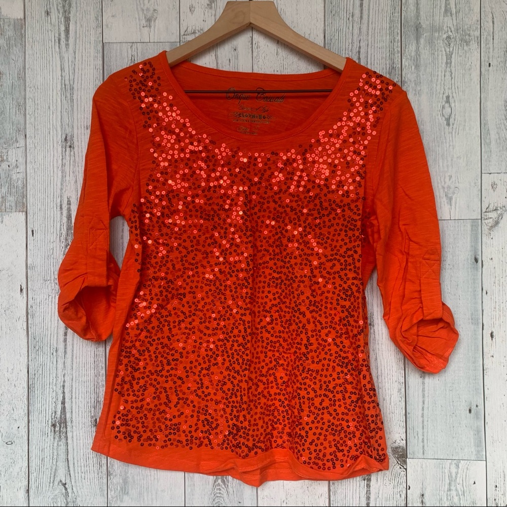Bright sequins orange top -